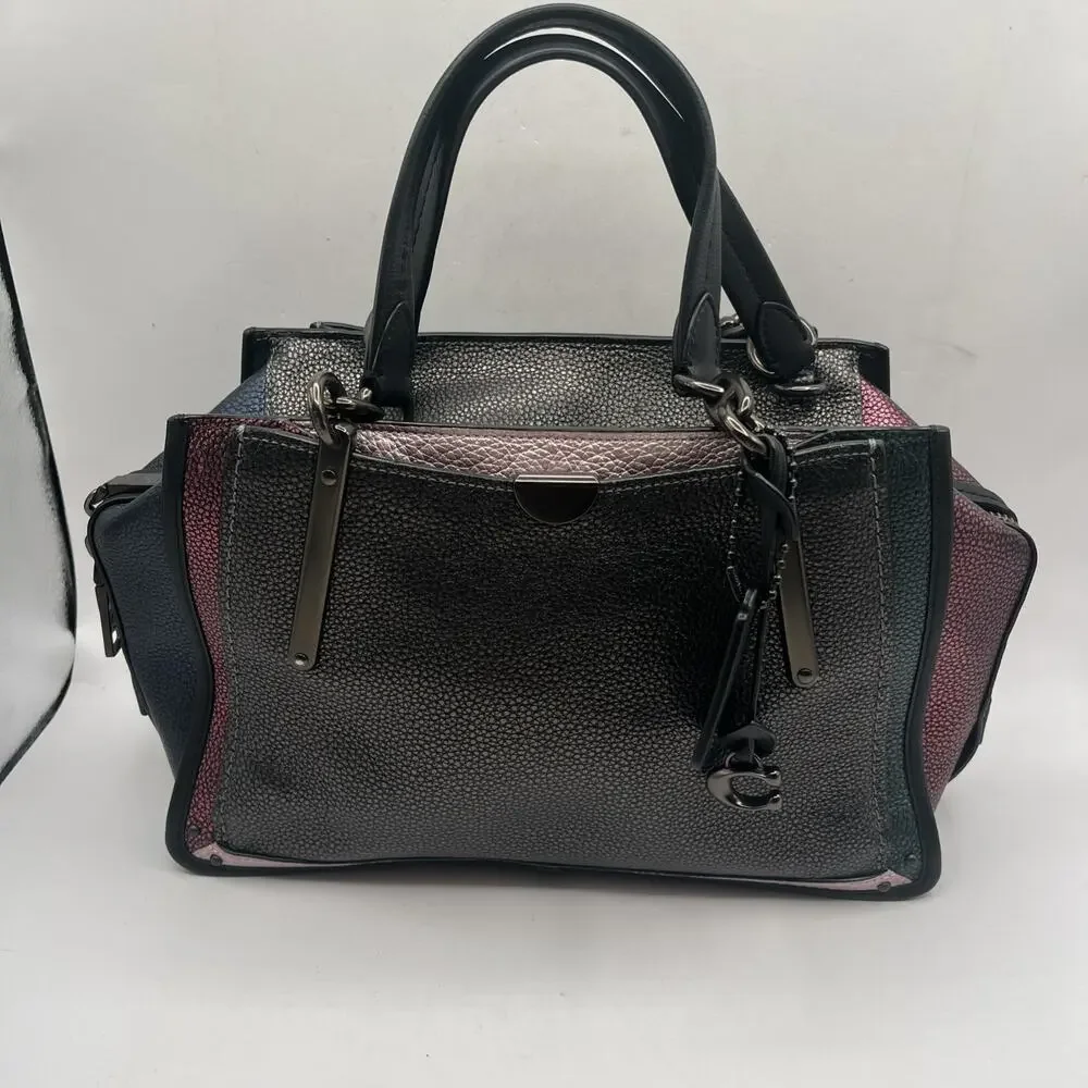 Coach 38841 Dreamer Satchel Leather Pebbled Colorblock Purse Multicolor Metallic